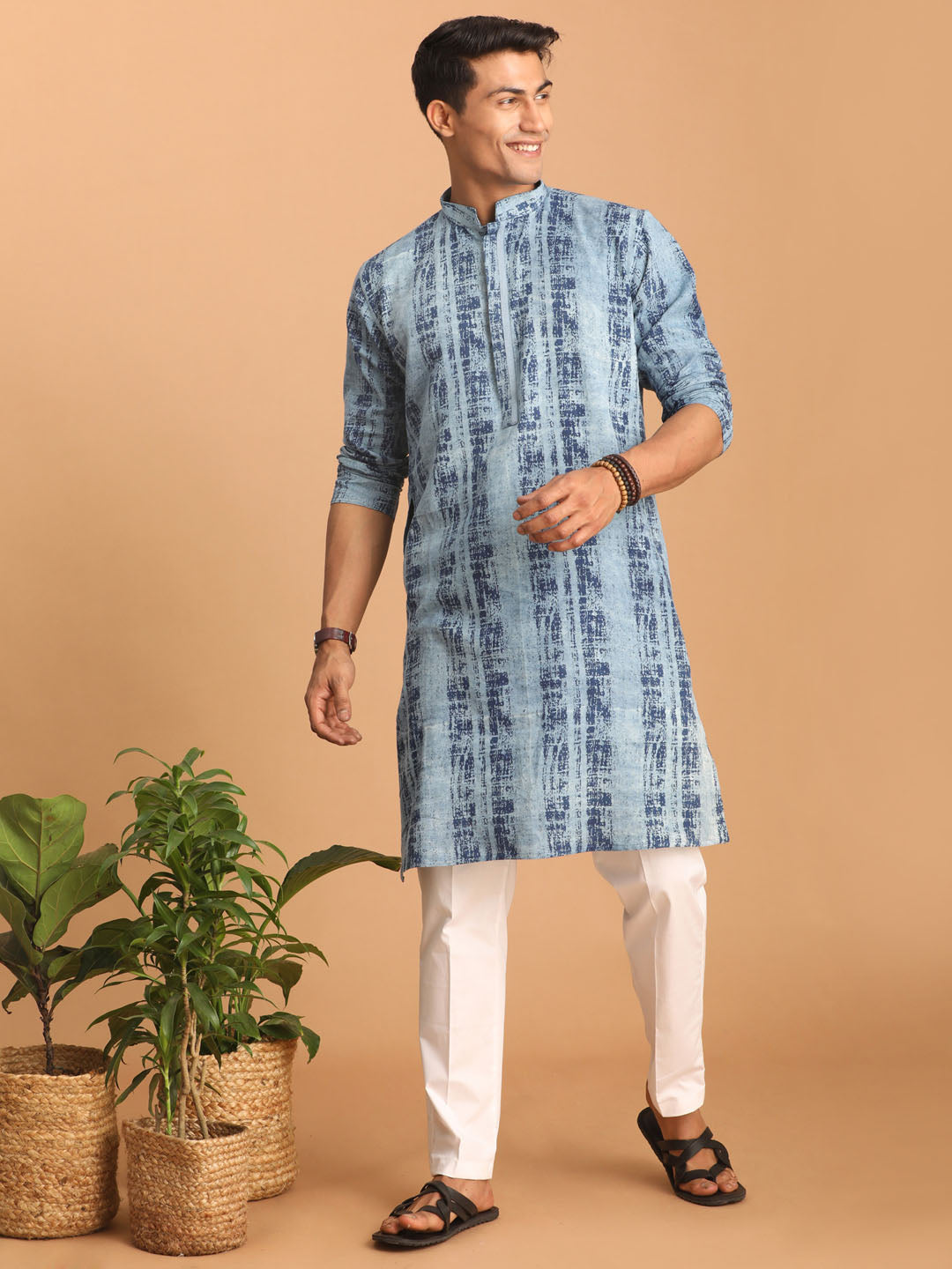 Men's Indigo Blue Cotton Straight Kurta Pyjama Set
