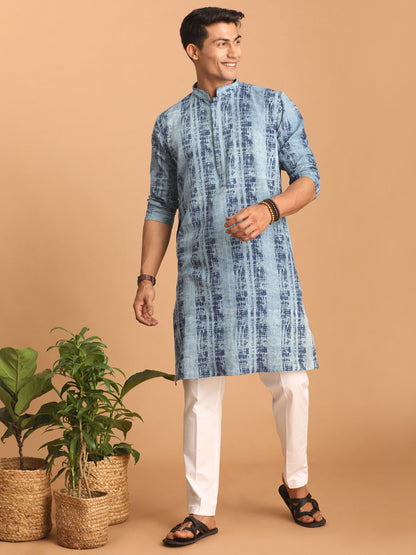Men's Indigo Blue Cotton Straight Kurta Pyjama Set