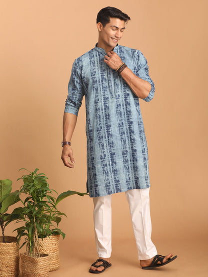 Men's Indigo Blue Cotton Straight Kurta Pyjama Set