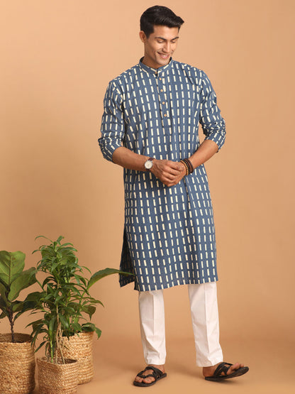 Men's Indigo Blue Cotton Straight Kurta Pyjama Set