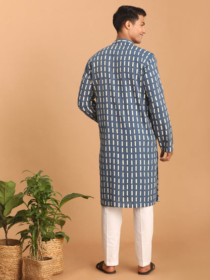Men's Indigo Blue Cotton Straight Kurta Pyjama Set