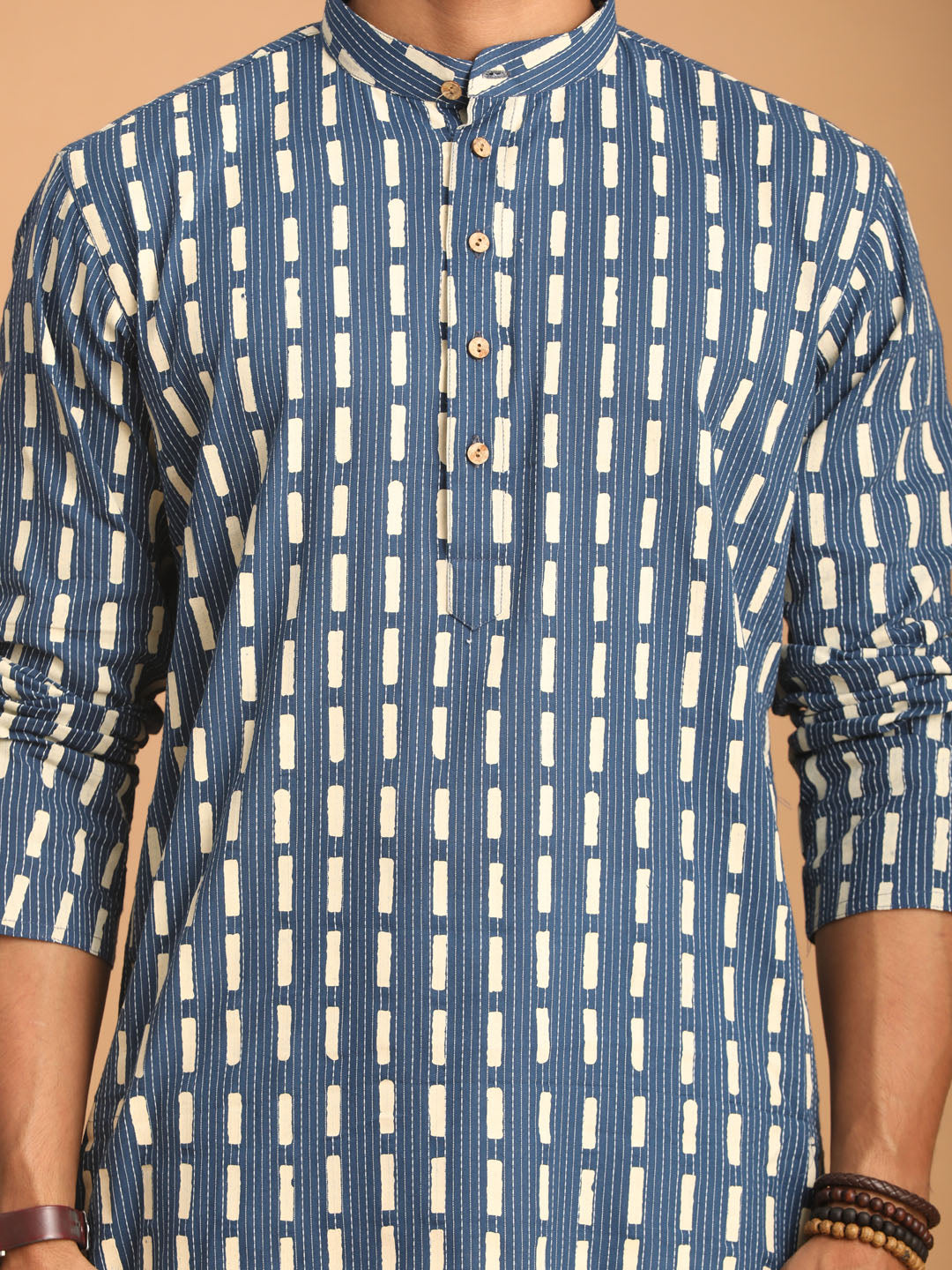 Men's Indigo Blue Cotton Straight Kurta Pyjama Set