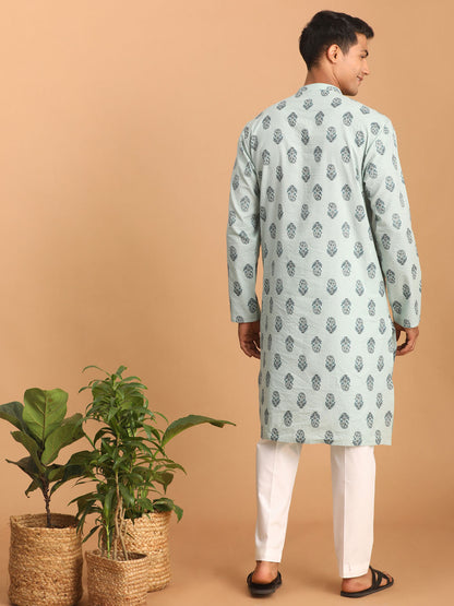 Men's Aqua Cotton Straight Kurta Pyjama Set