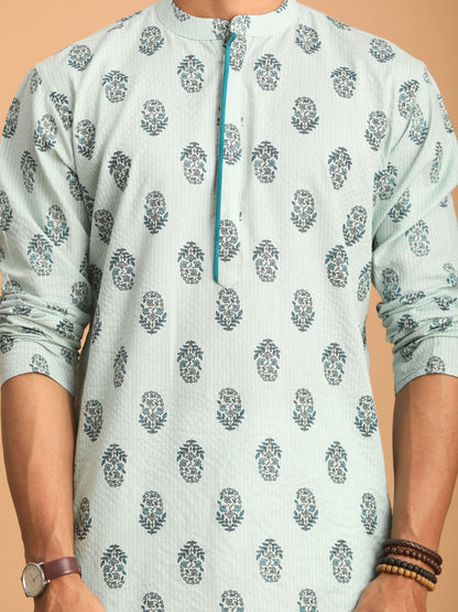 Men's Aqua Cotton Straight Kurta Pyjama Set
