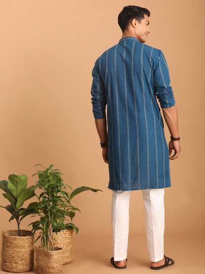 Men's Indigo Blue Cotton Straight Kurta Pyjama Set