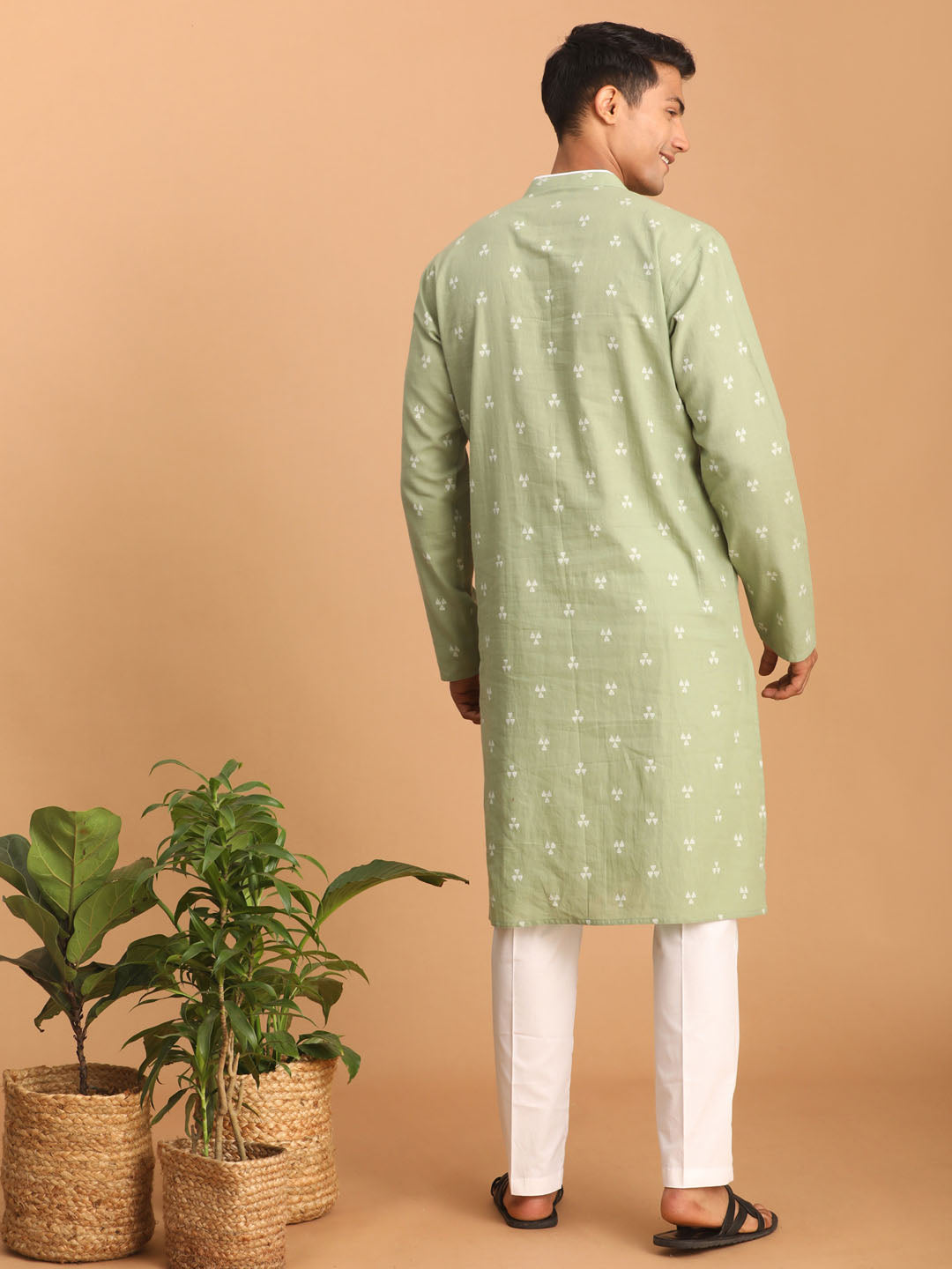 Men's Green Cotton Straight Kurta Pyjama Set