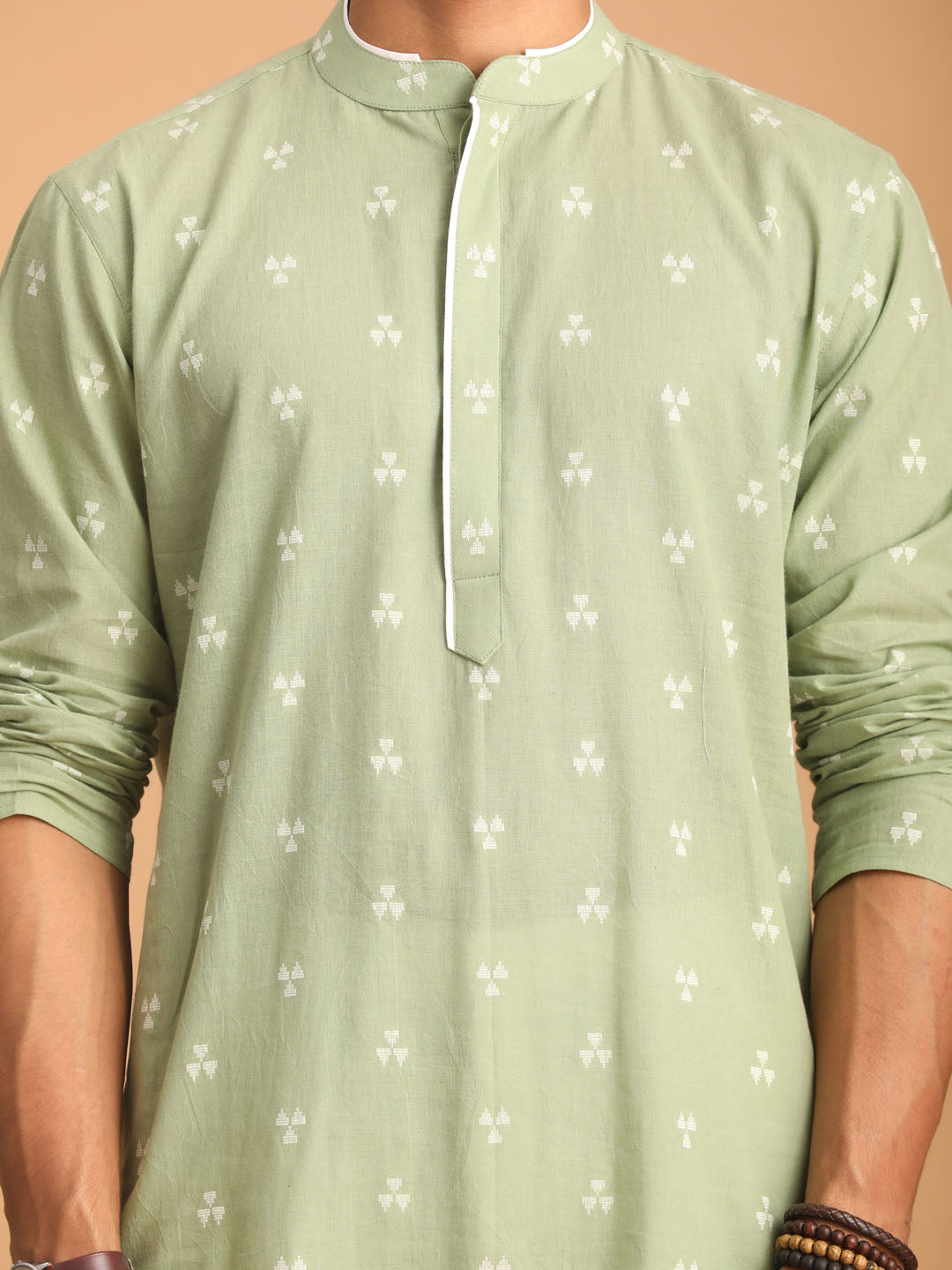 Men's Green Cotton Straight Kurta Pyjama Set