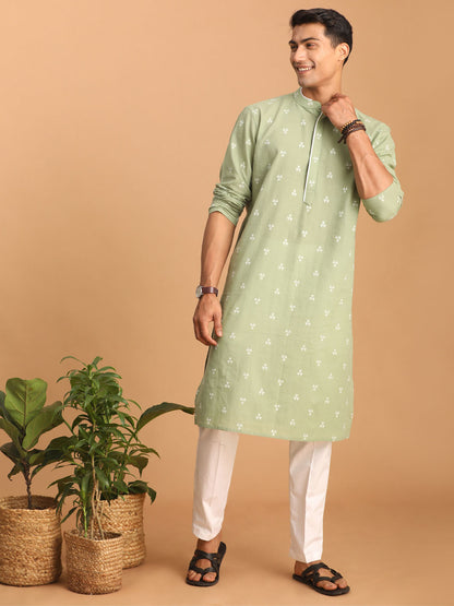 Men's Green Cotton Straight Kurta Pyjama Set