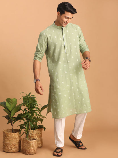 Men's Green Cotton Straight Kurta Pyjama Set