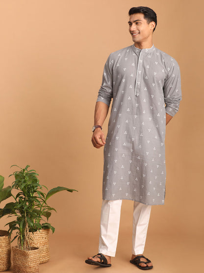 Men's Grey Cotton Straight Kurta Pyjama Set