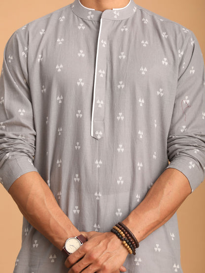 Men's Grey Cotton Straight Kurta Pyjama Set