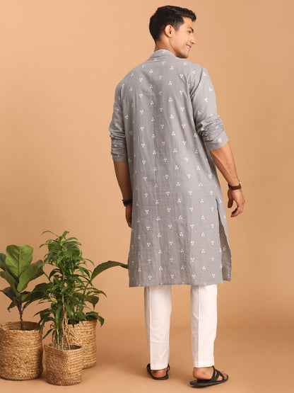 Men's Grey Cotton Straight Kurta Pyjama Set