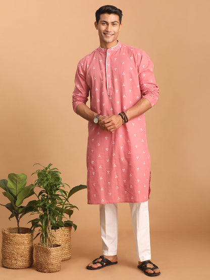 Men's Pink Cotton Straight Kurta Pyjama Set