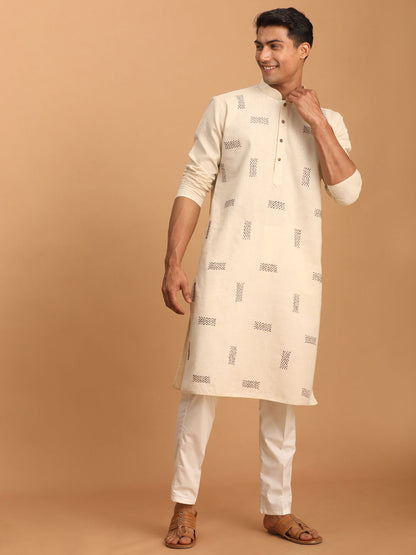 Men's Cream Cotton Straight Kurta Pyjama Set