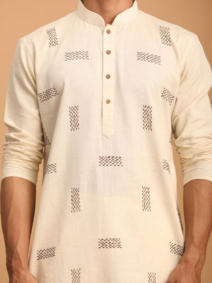 Men's Cream Cotton Straight Kurta Pyjama Set