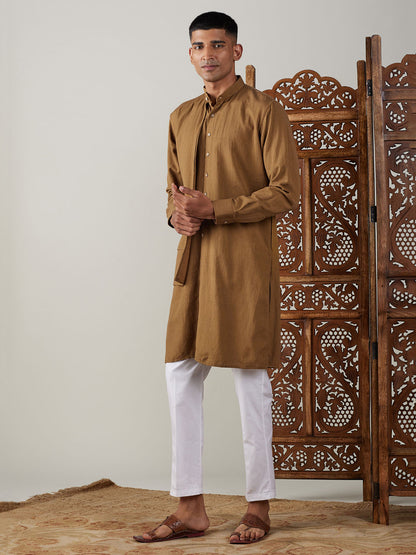 Men's Coffee Cotton Straight Kurta Pyjama Set