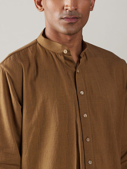Men's Coffee Cotton Straight Kurta Pyjama Set