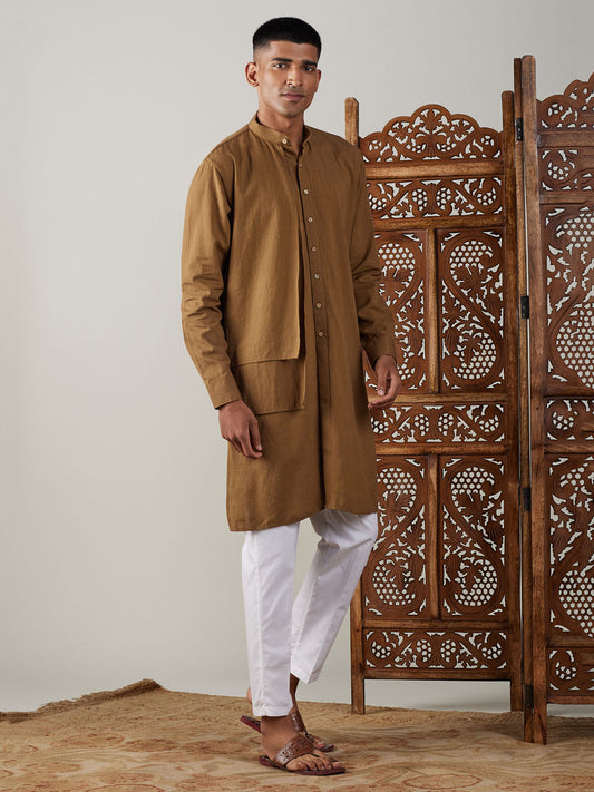 Men's Coffee Cotton Straight Kurta Pyjama Set