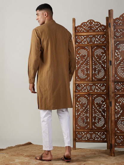 Men's Coffee Cotton Straight Kurta Pyjama Set
