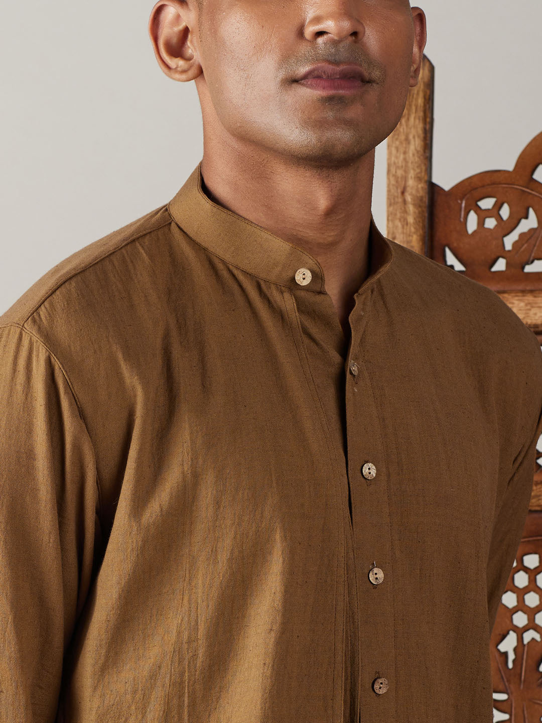 Men's Coffee Cotton Straight Kurta Pyjama Set