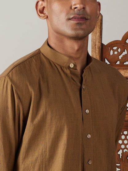 Men's Coffee Cotton Straight Kurta Pyjama Set
