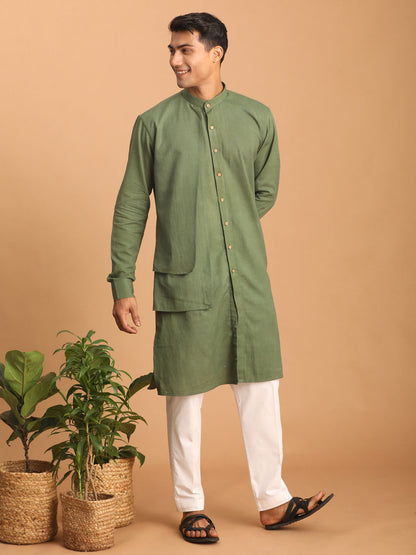 Men's Green Cotton Straight Kurta Pyjama Set