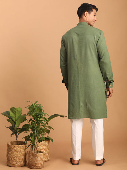 Men's Green Cotton Straight Kurta Pyjama Set