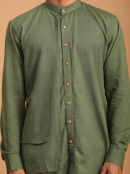 Men's Green Cotton Straight Kurta Pyjama Set