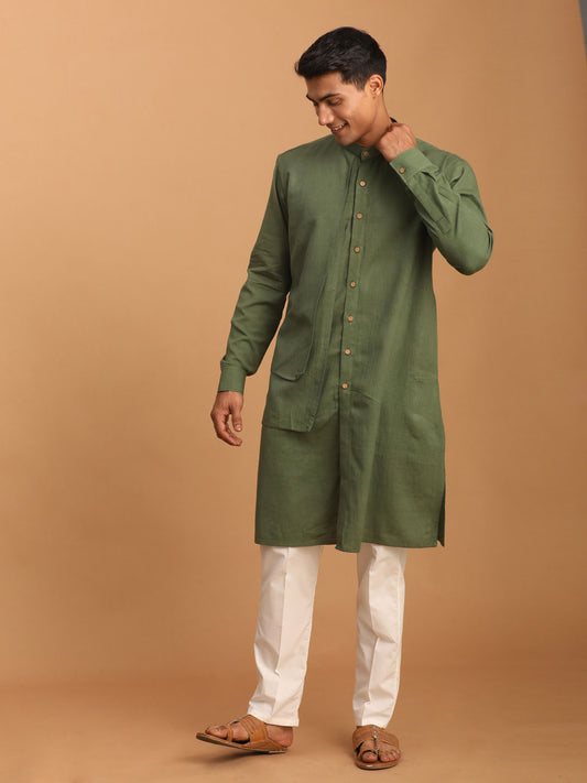 Men's Green Cotton Straight Kurta Pyjama Set