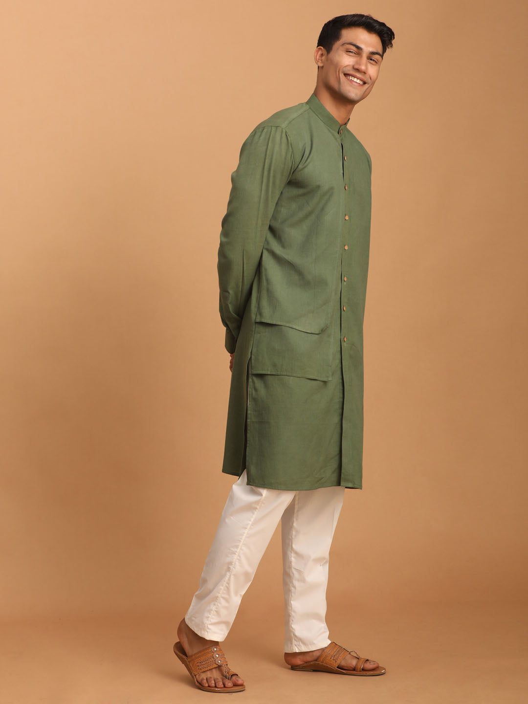 Men's Green Cotton Straight Kurta Pyjama Set