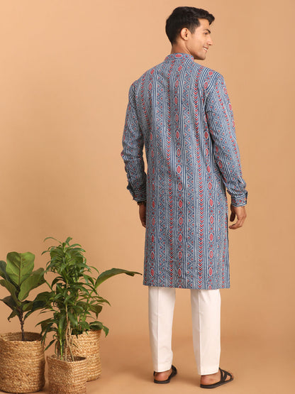 Men's Indigo Blue Cotton Straight Kurta Pyjama Set