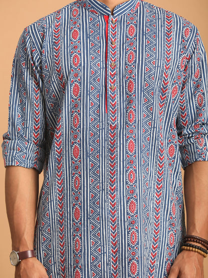 Men's Indigo Blue Cotton Straight Kurta Pyjama Set