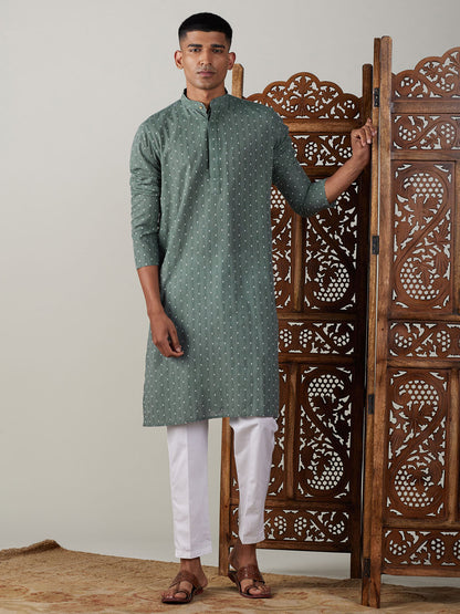 Men's Green Cotton Straight Kurta Pyjama Set