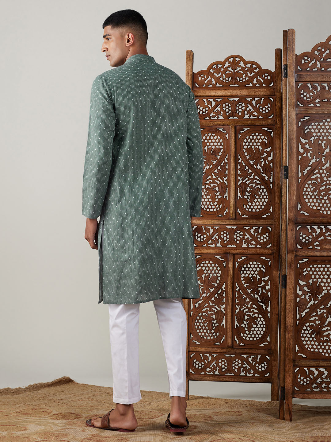 Men's Green Cotton Straight Kurta Pyjama Set