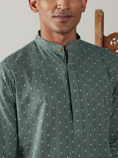Men's Green Cotton Straight Kurta Pyjama Set