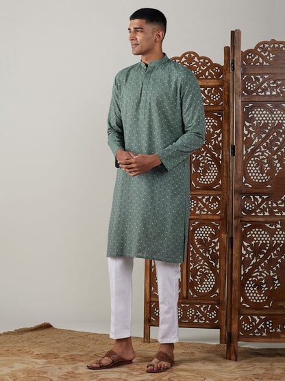 Men's Green Cotton Straight Kurta Pyjama Set