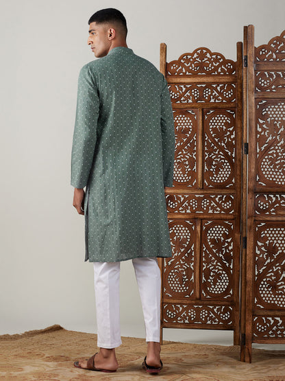 Men's Green Cotton Straight Kurta Pyjama Set