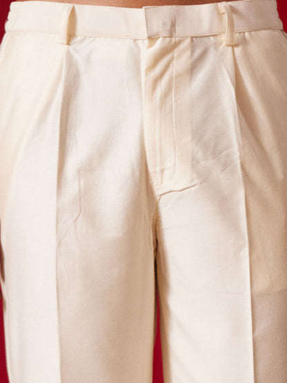 Men's Multi color Base Cream Cotton blend Straight Kurta Pyjama Set
