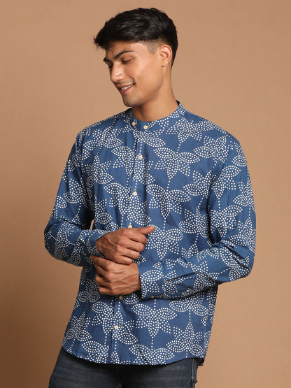 Men's Indigo Cotton Straight Ethnic Shirt