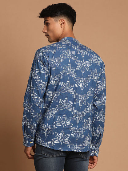 Men's Indigo Cotton Straight Ethnic Shirt