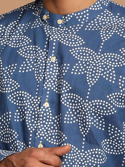 Men's Indigo Cotton Straight Ethnic Shirt