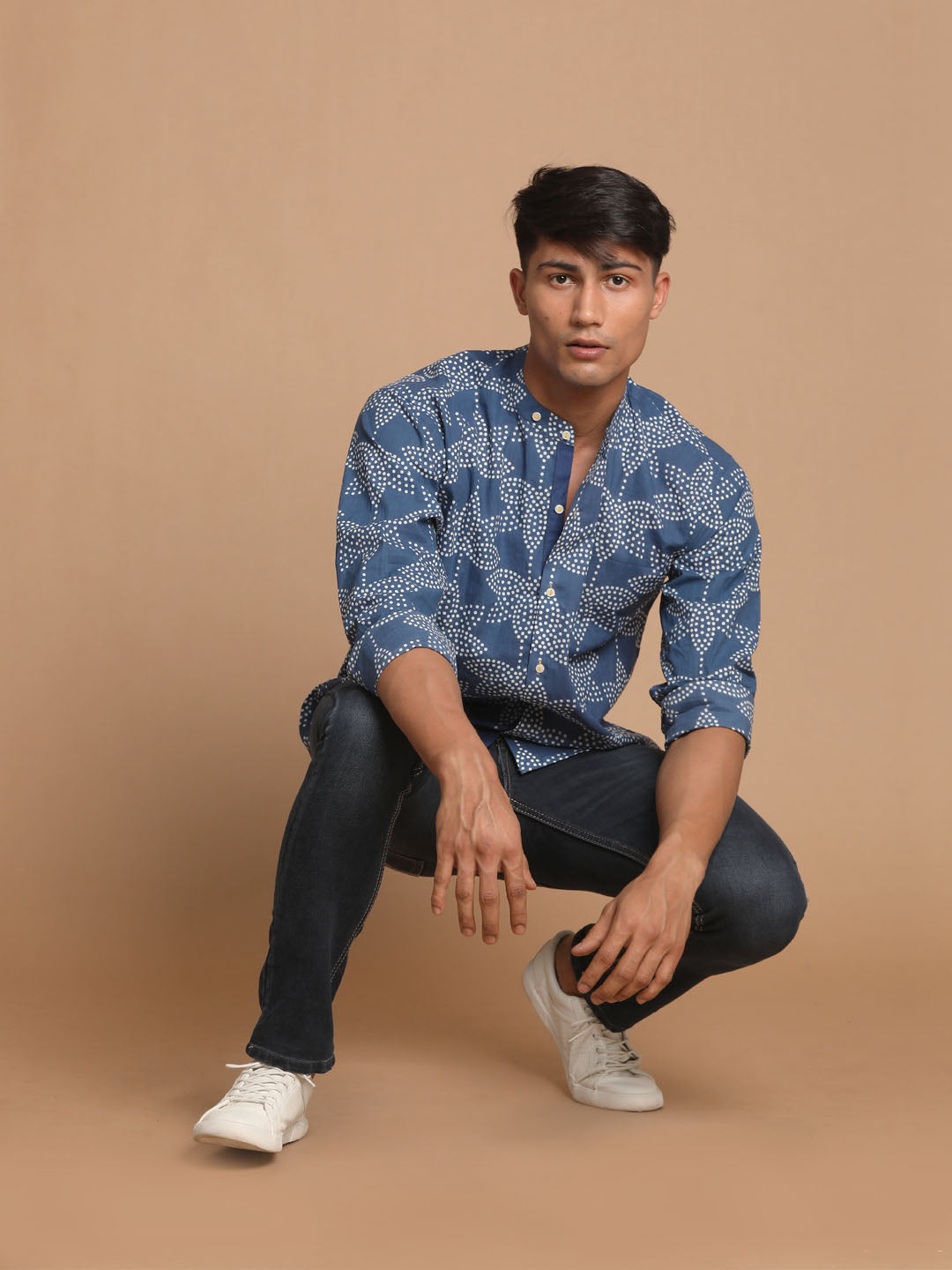 Men's Indigo Cotton Straight Ethnic Shirt
