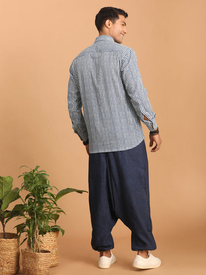Men's Indigo Blue Cotton Straight Ethnic Shirt