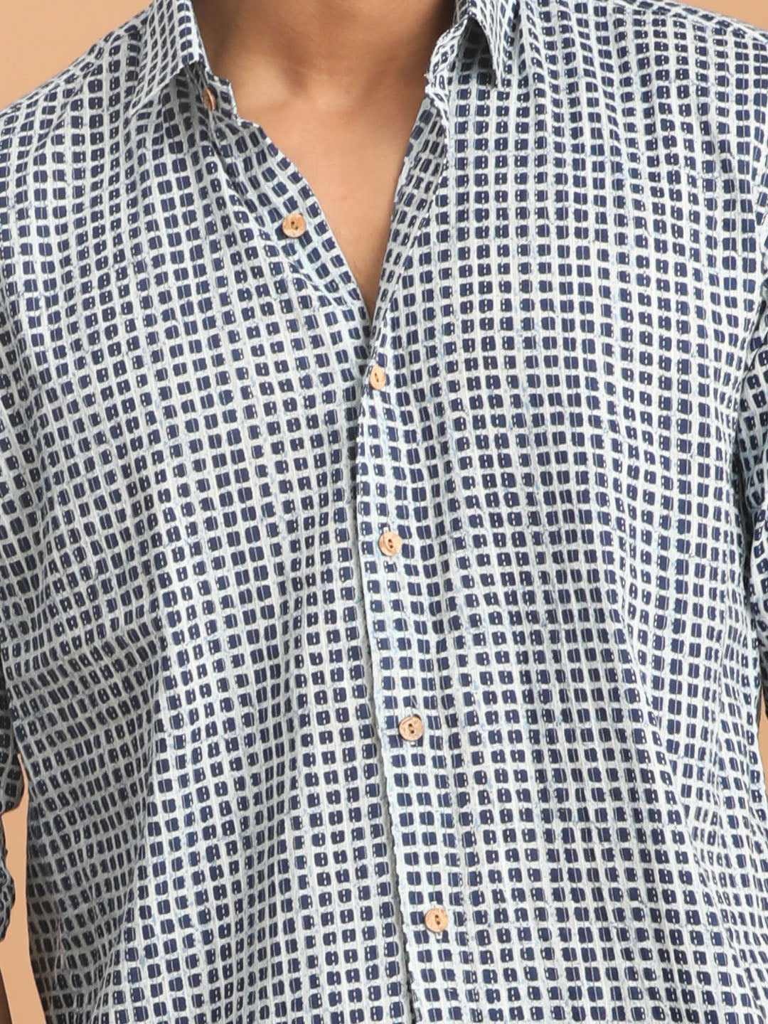 Men's Indigo Blue Cotton Straight Ethnic Shirt