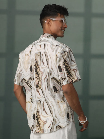 Men's Coffee Cambric Cotton Straight Ethnic Shirt