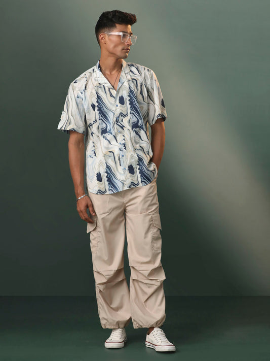 Men's Navy Blue Cambric Cotton Straight Ethnic Shirt
