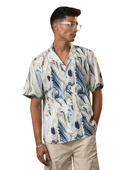 Men's Navy Blue Cambric Cotton Straight Ethnic Shirt