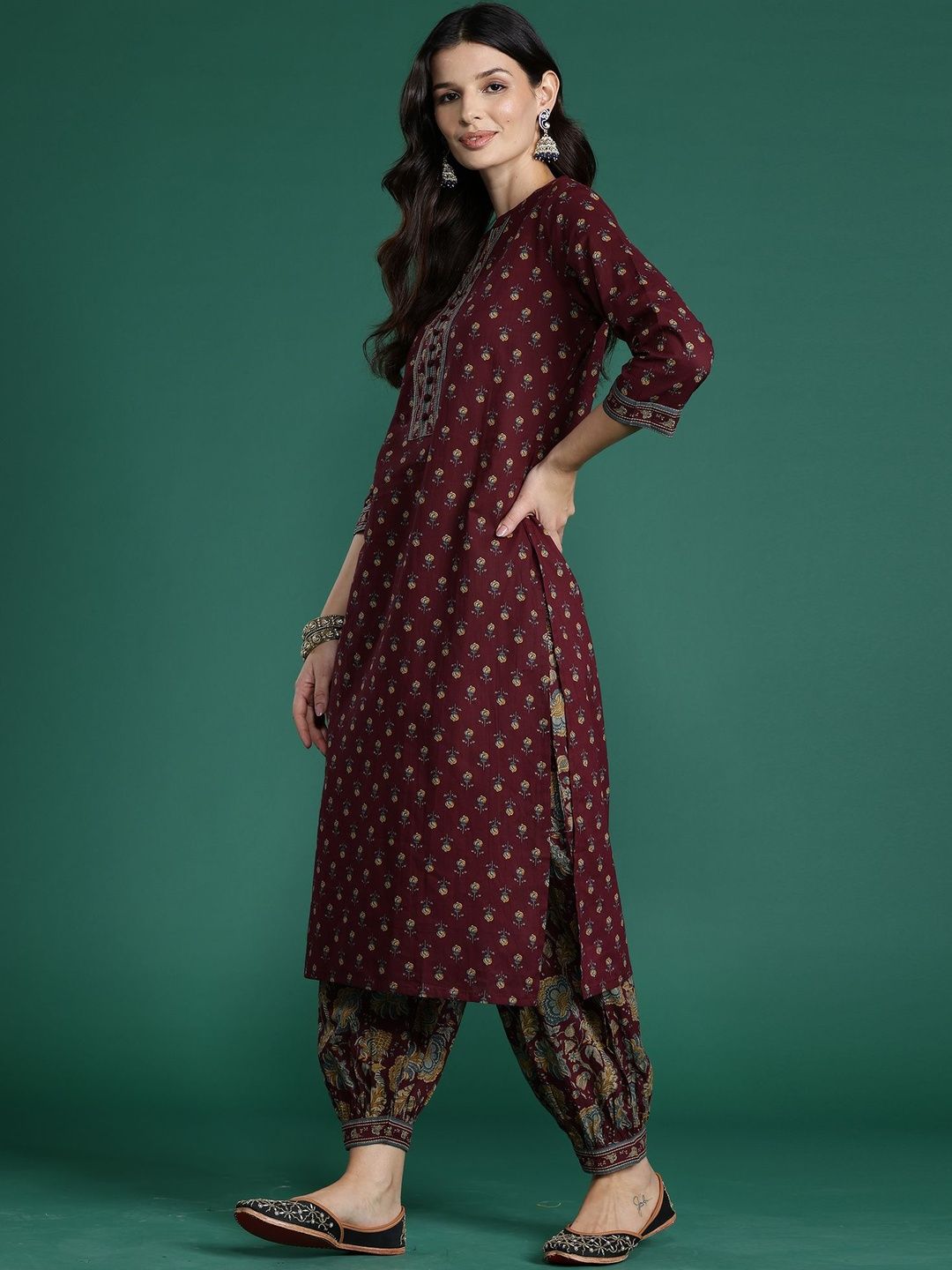 Ethnic Motifs Printed Straight Pure Cotton Kurta With Patiala & Dupatta