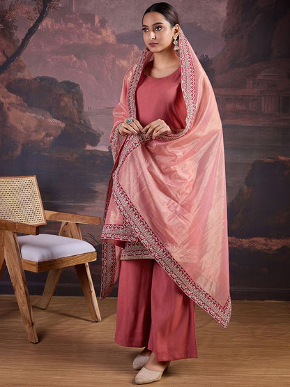 Dhiyona PD Women Sequinned Sleeveless Kurta And Palazzo With Dupatta