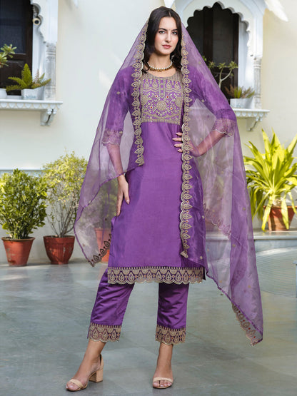 Dhiyona VV Women's Kurta and Trousers Pant Set Silk Blend